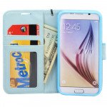 Wholesale Galaxy S6 Edge Premium Flip Leather Wallet Case with Strap (Blue)